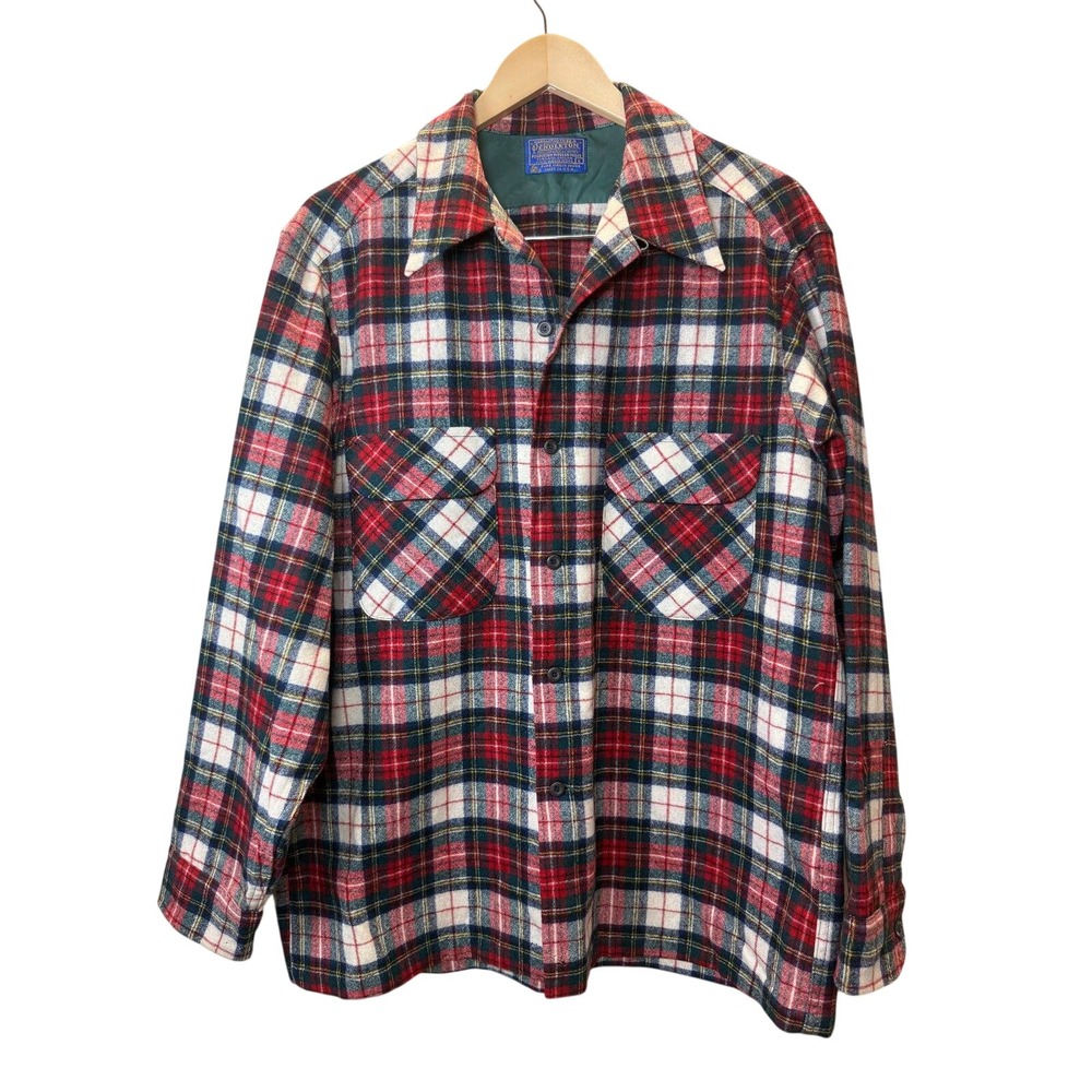 Pendleton Board Shirt Mens Large Red Plaid Wool Flannel Vintage USA Made